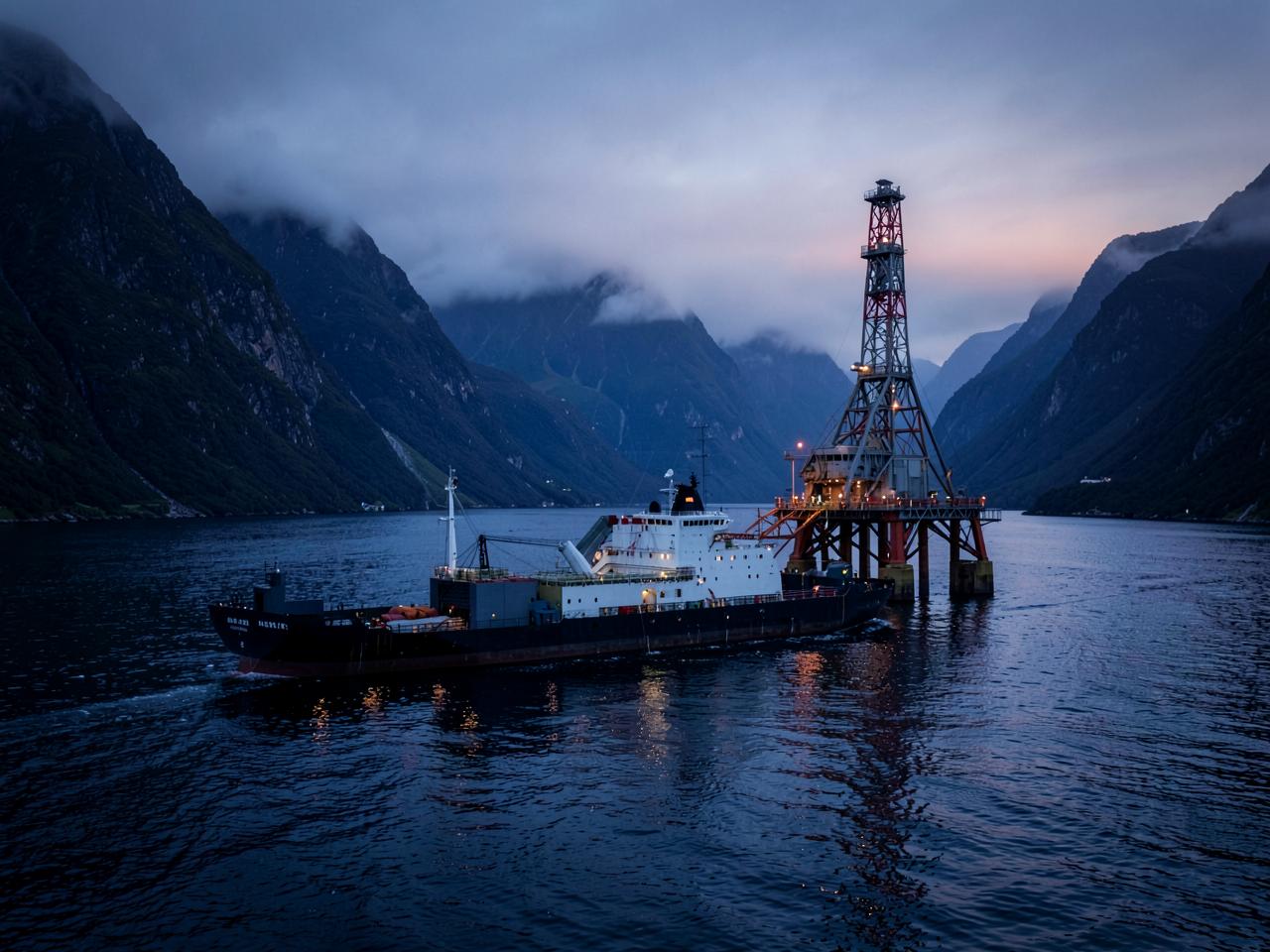 Offshore support vessel working alongside a production platform