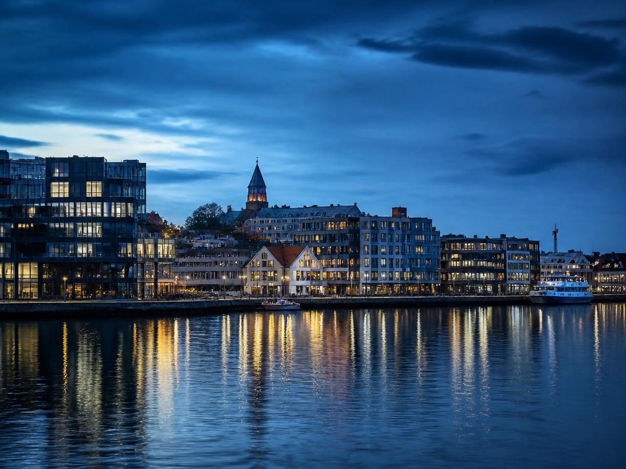 Stavanger waterfront at dusk, home of Bukta Holdings AS